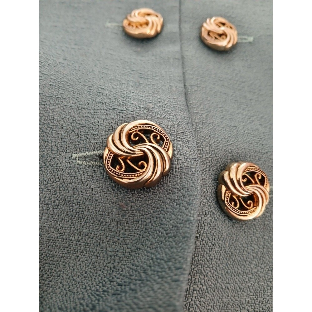 Vintage Leslie Fay Teal Short Sleeve Blazer Jacket Gold Buttons Women's Size 16 - Picture 8 of 13